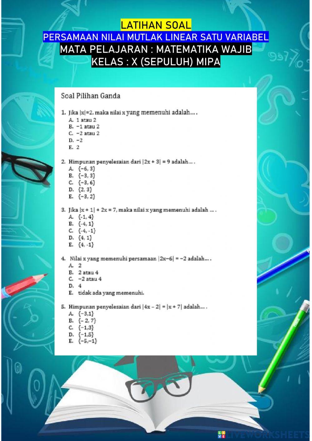 Persamaan Nilai Mutlak Satu Variabel