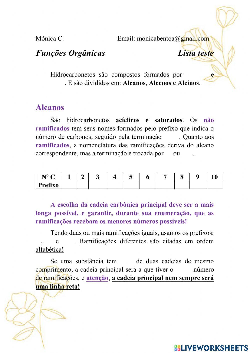 Lista de funções orgânicas