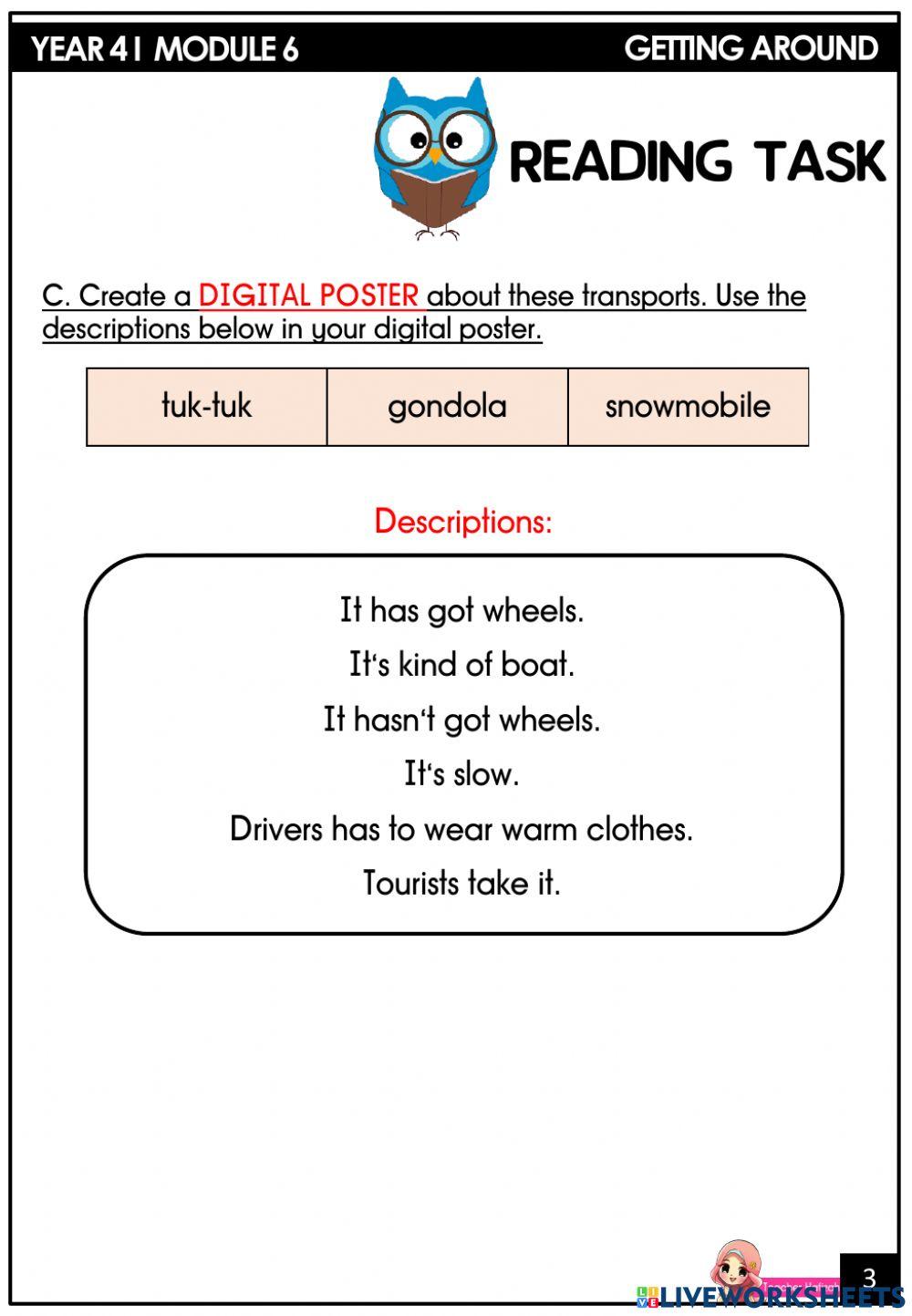 Year 4 module 6 - transport- reading