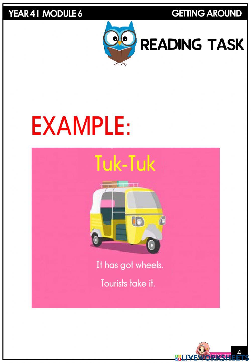 Year 4 module 6 - transport- reading