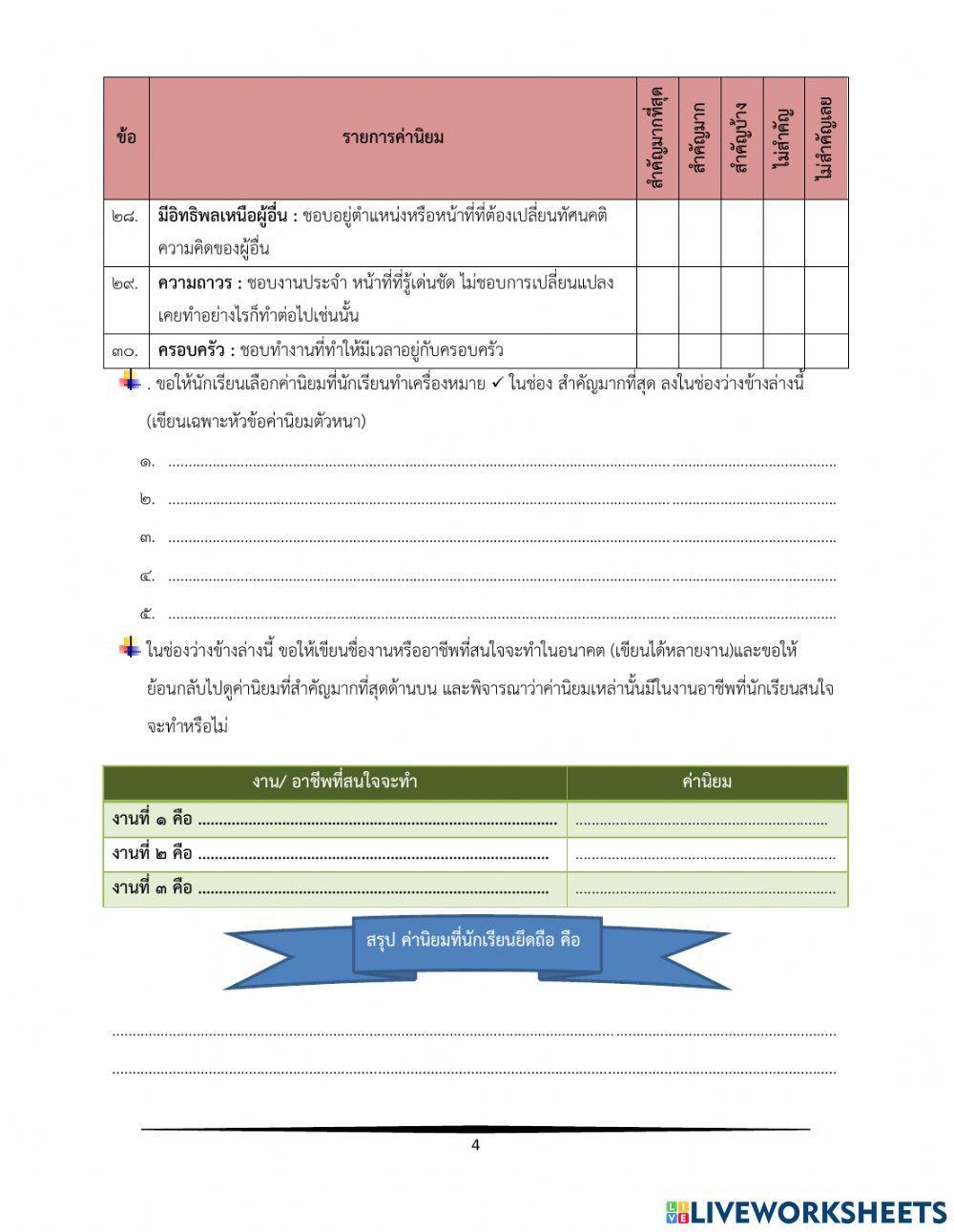 แนะแนว : เรื่อง แบบสำรวจค่านิยมในอาชีพ
