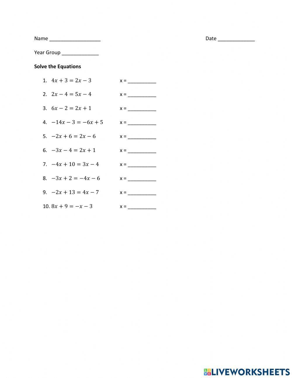 Equations - Multi-Step Variable on Both Side