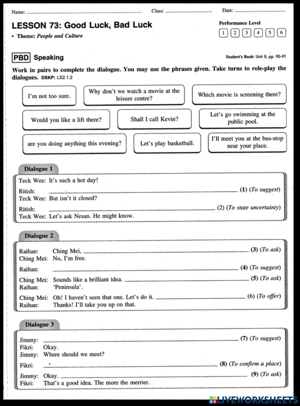 Good luck, bad luck activity | Live Worksheets