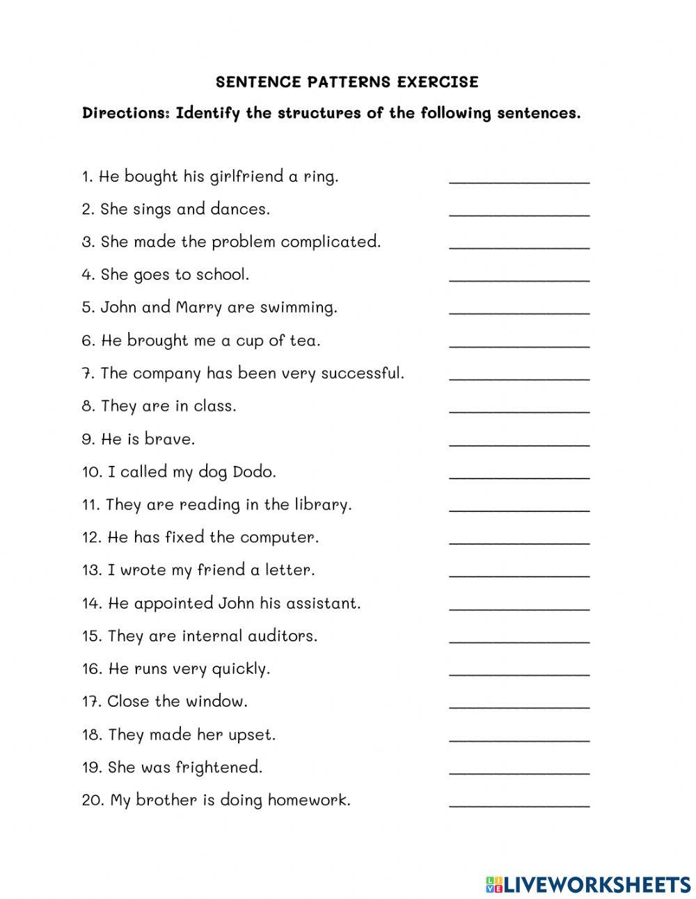 Sentence Patterns online exercise for | Live Worksheets