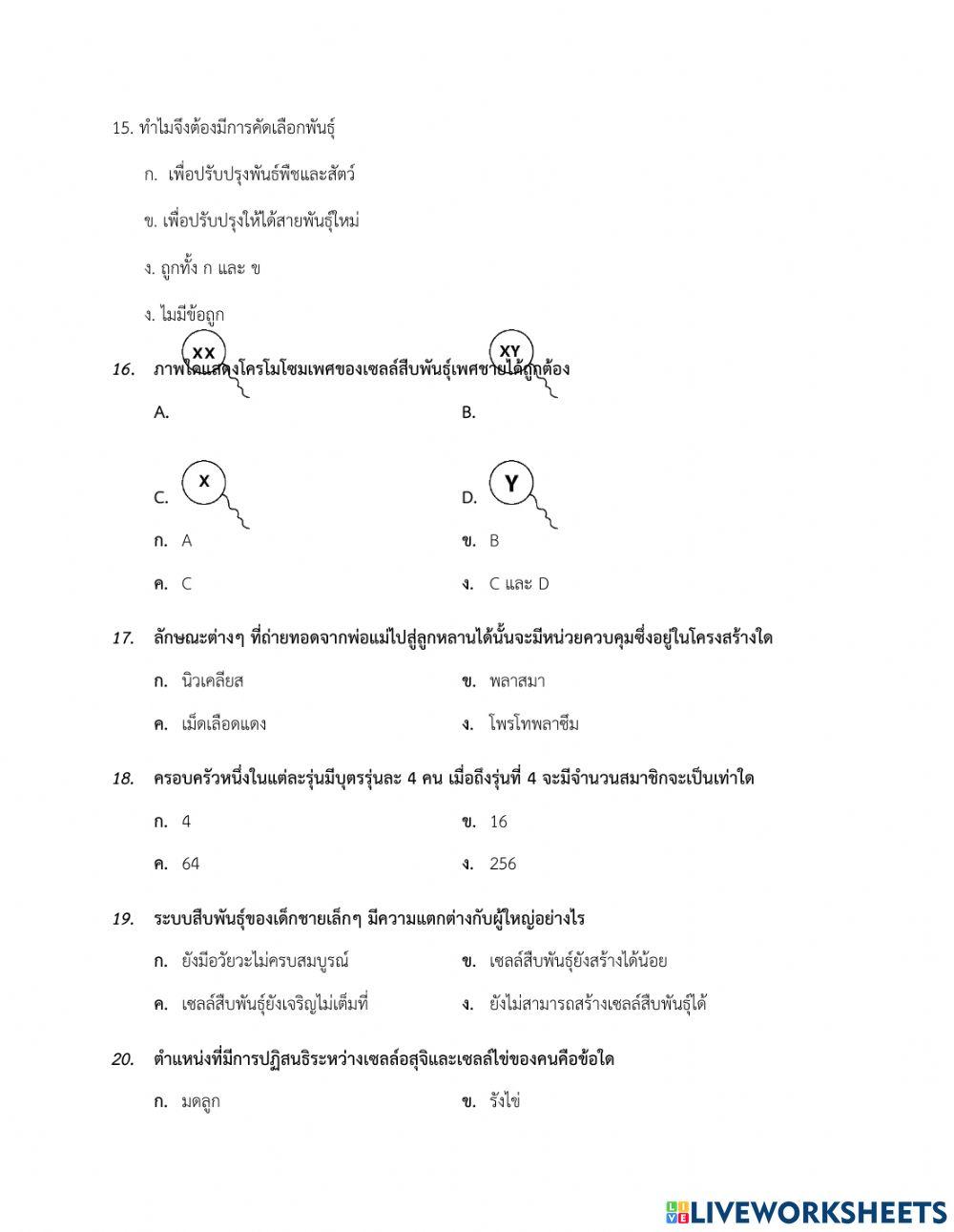 ข้อสอบกลางภาคเรียนที่ 1 วิทยาศาสตร์ ม. 3