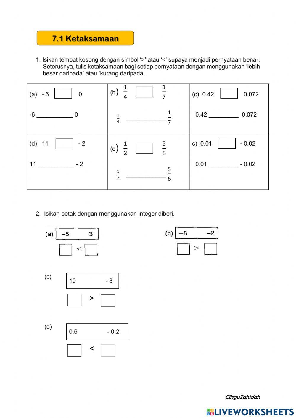 Bab 7 : ketaksamaan linear