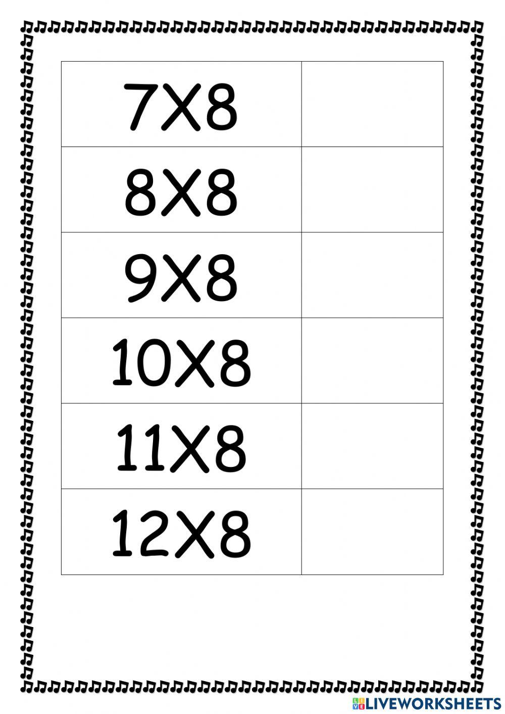 Multiplication table 8 online exercise for live worksheets