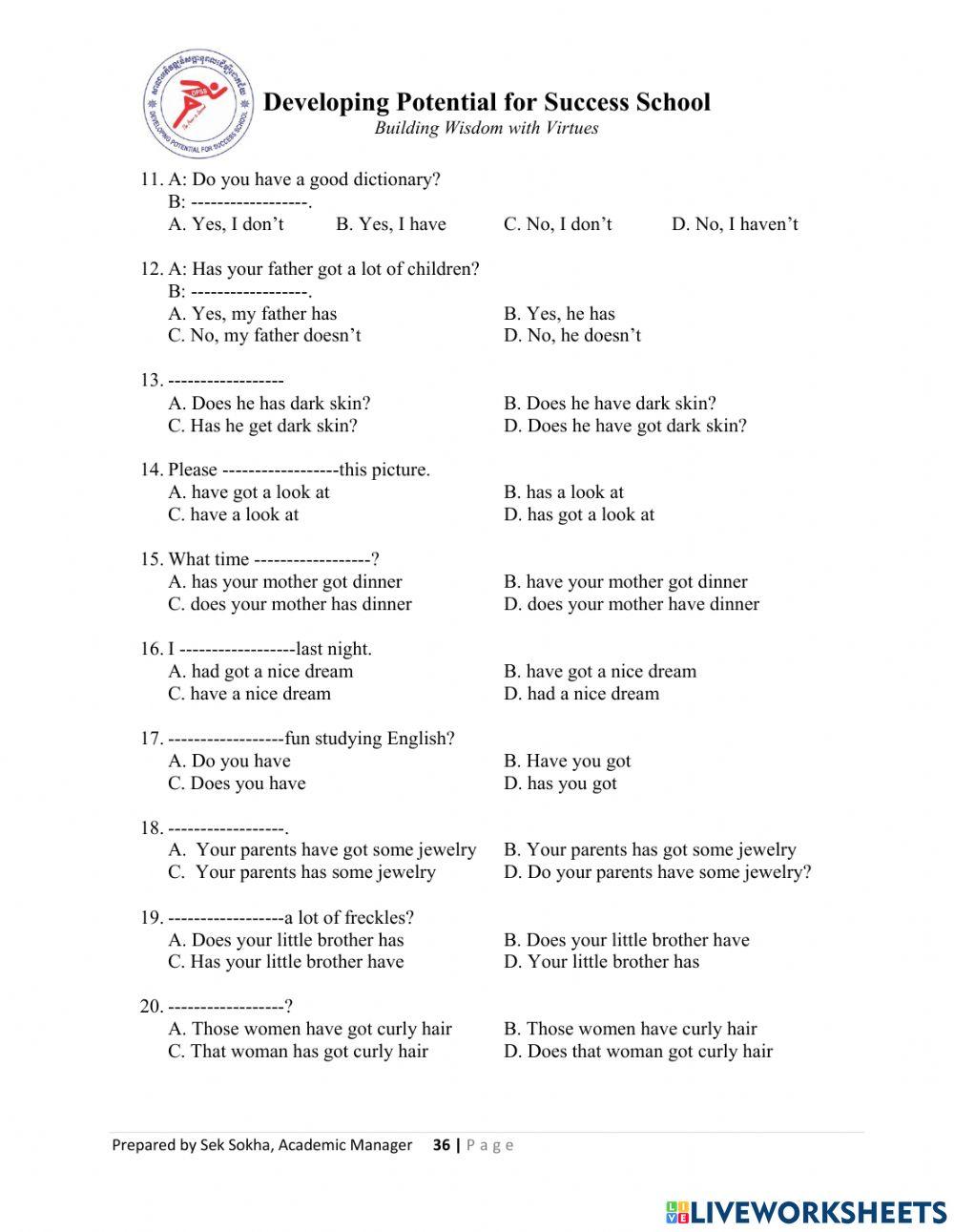 Have-Has & Have got-Has got