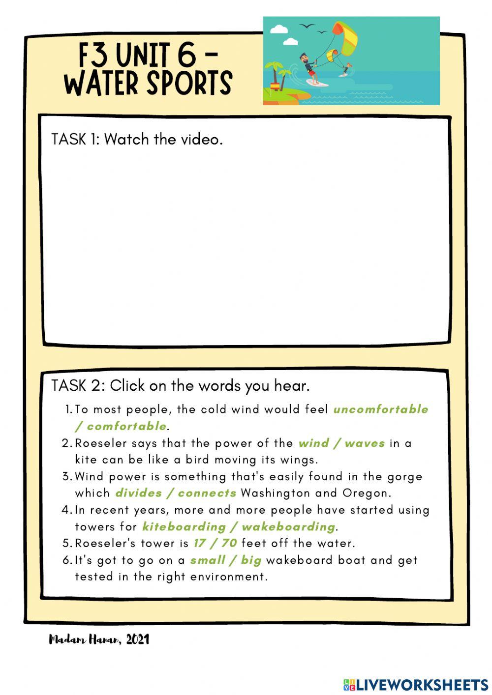 F3 unit 6 - water sports adventure