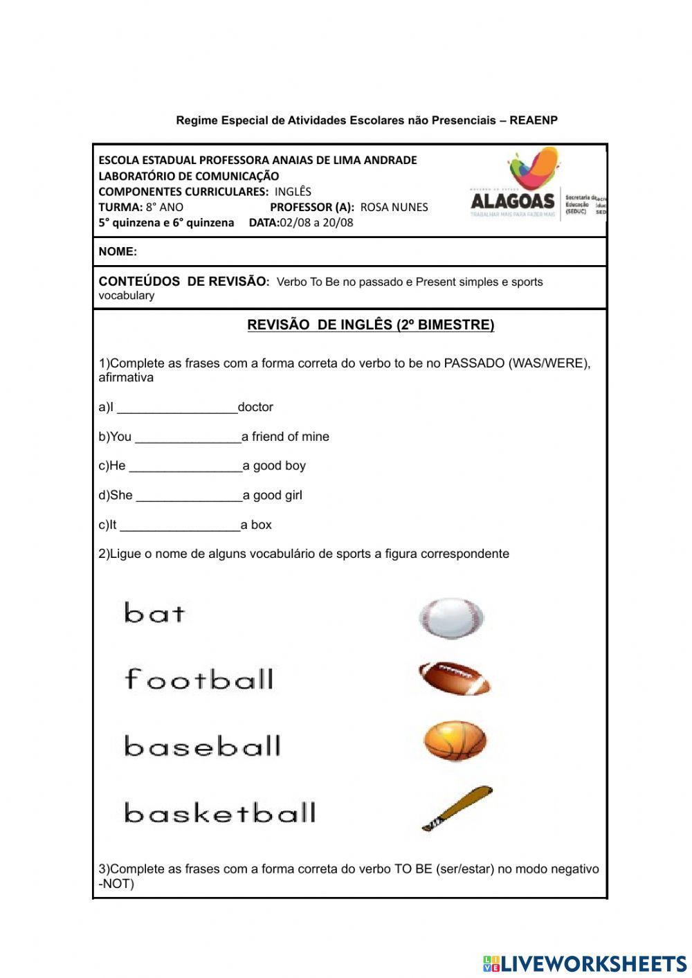 8°  ano -INGLÊS(2º BIMESTRE) REVISÃO-anais