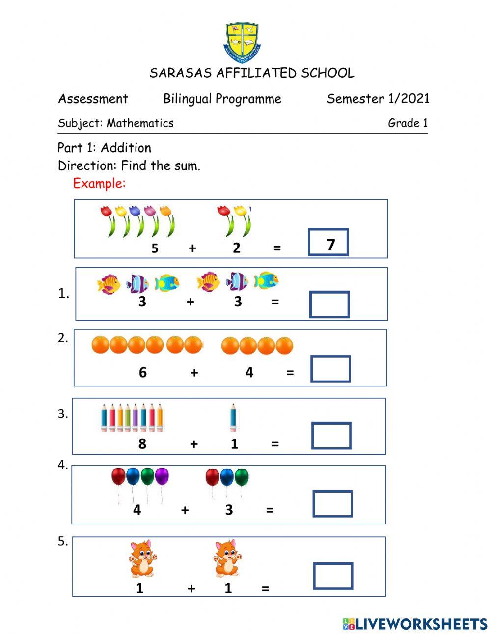 Addition 1 - 10 activity | Live Worksheets