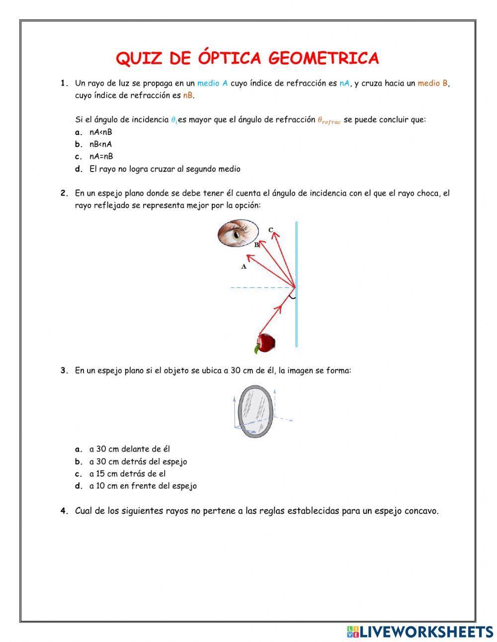 Quiz optica geometrica