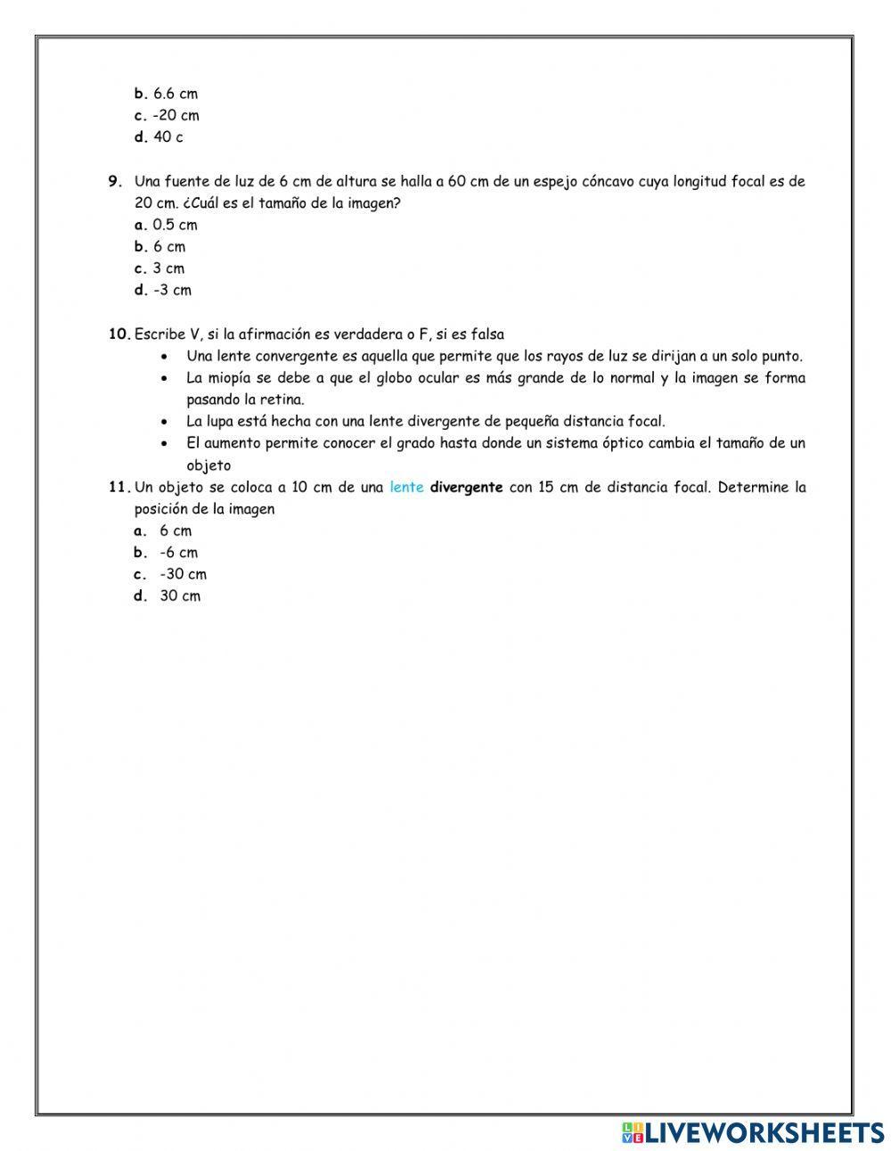 Quiz optica geometrica