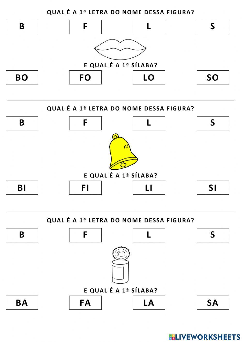 Jogo da 1ª letra e 1ª sílaba