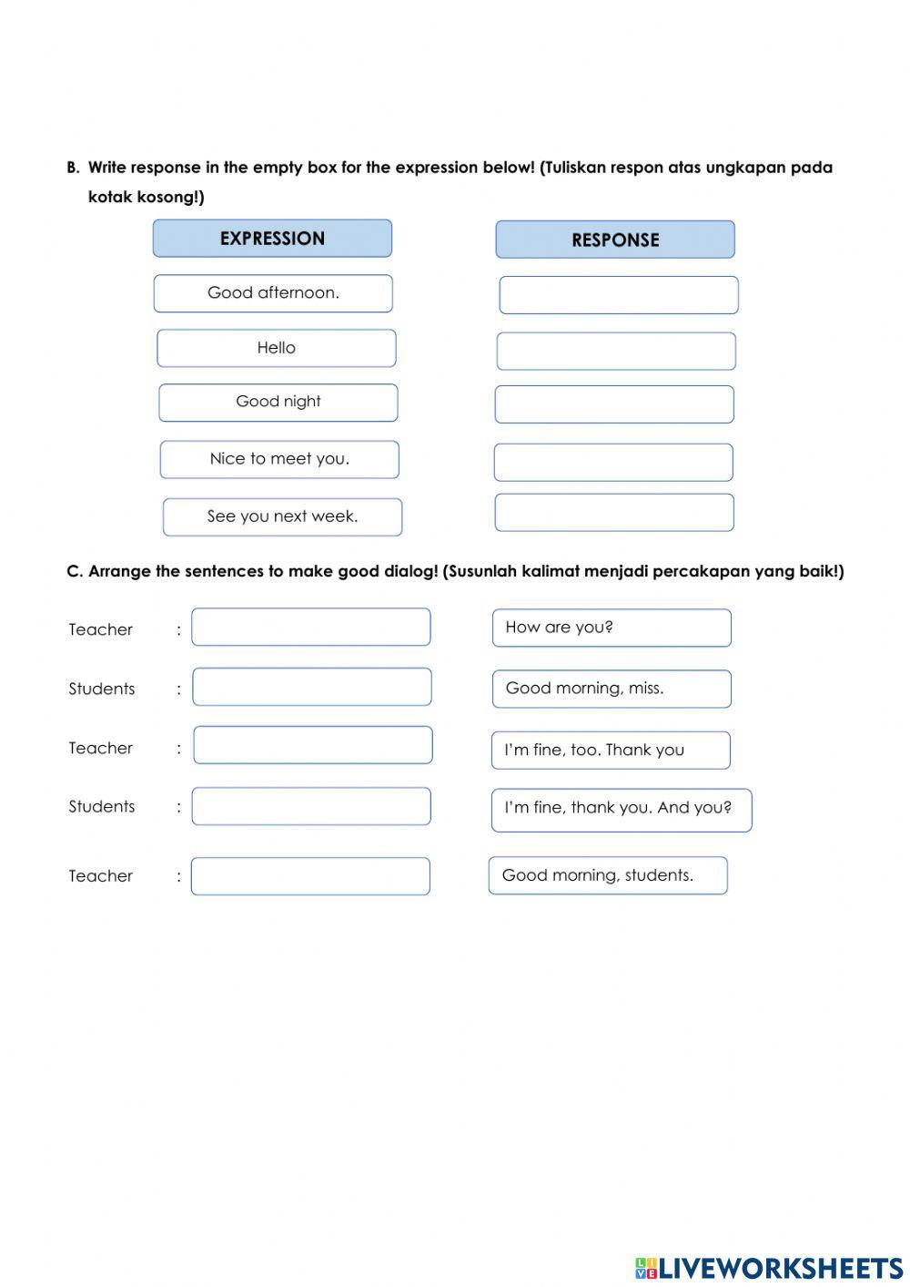 English Exercise Greeting and Farewell
