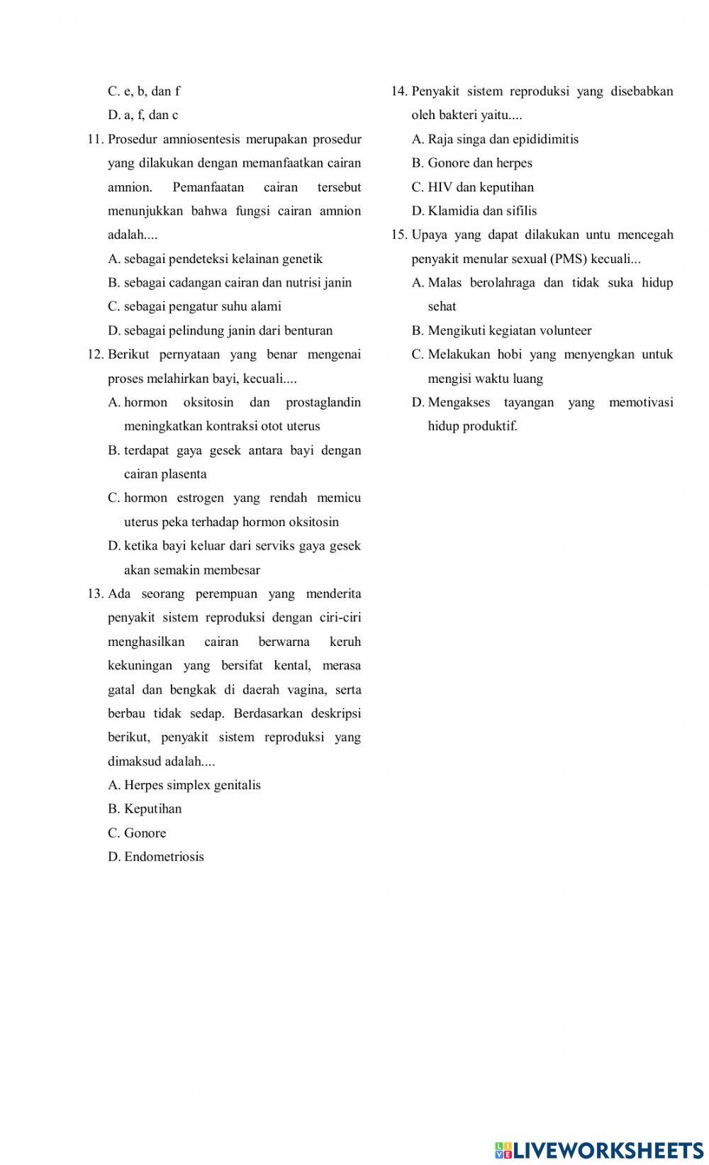 Ulangan Harian Sistem Reproduksi Manusia