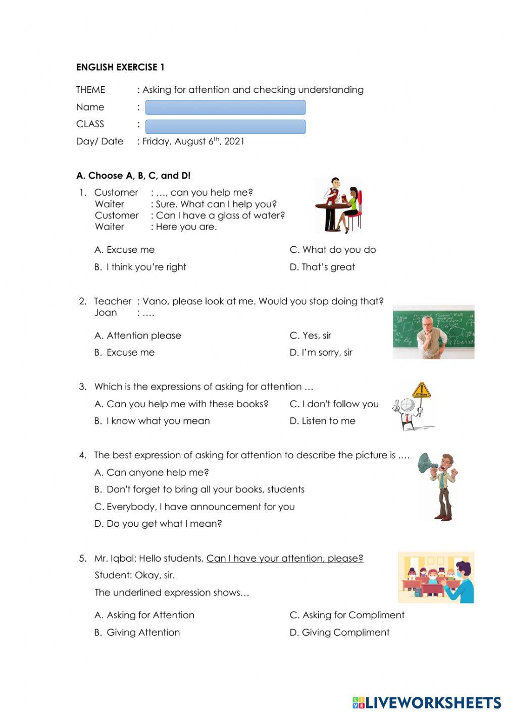 English Exercise 1-Asking for Attention and Checking Understanding