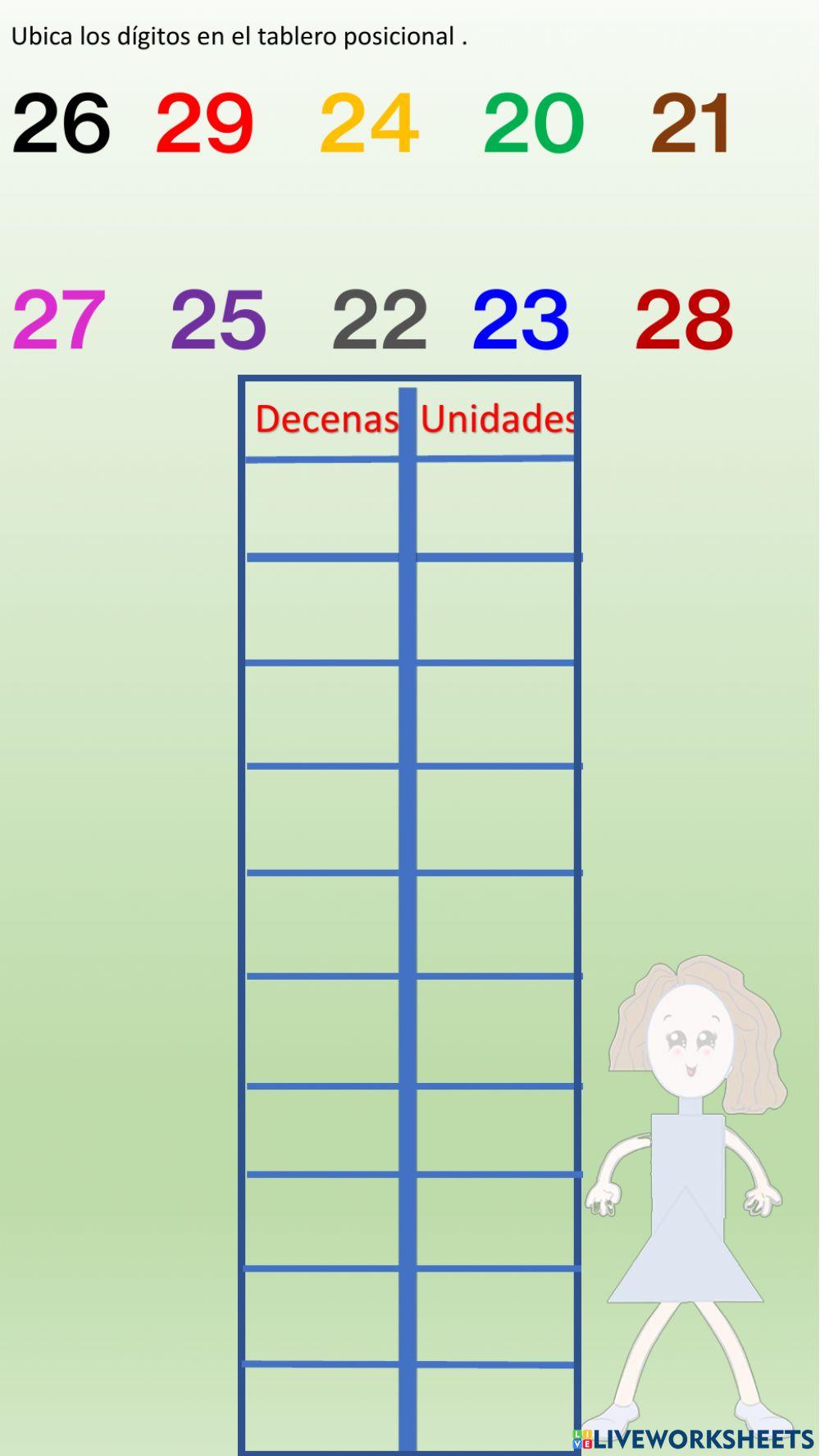 Ubica los dígitos en el tablero posicional.