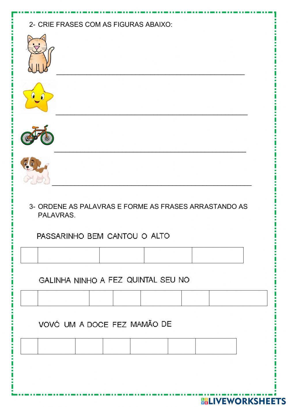 Escrita de frases e palavras