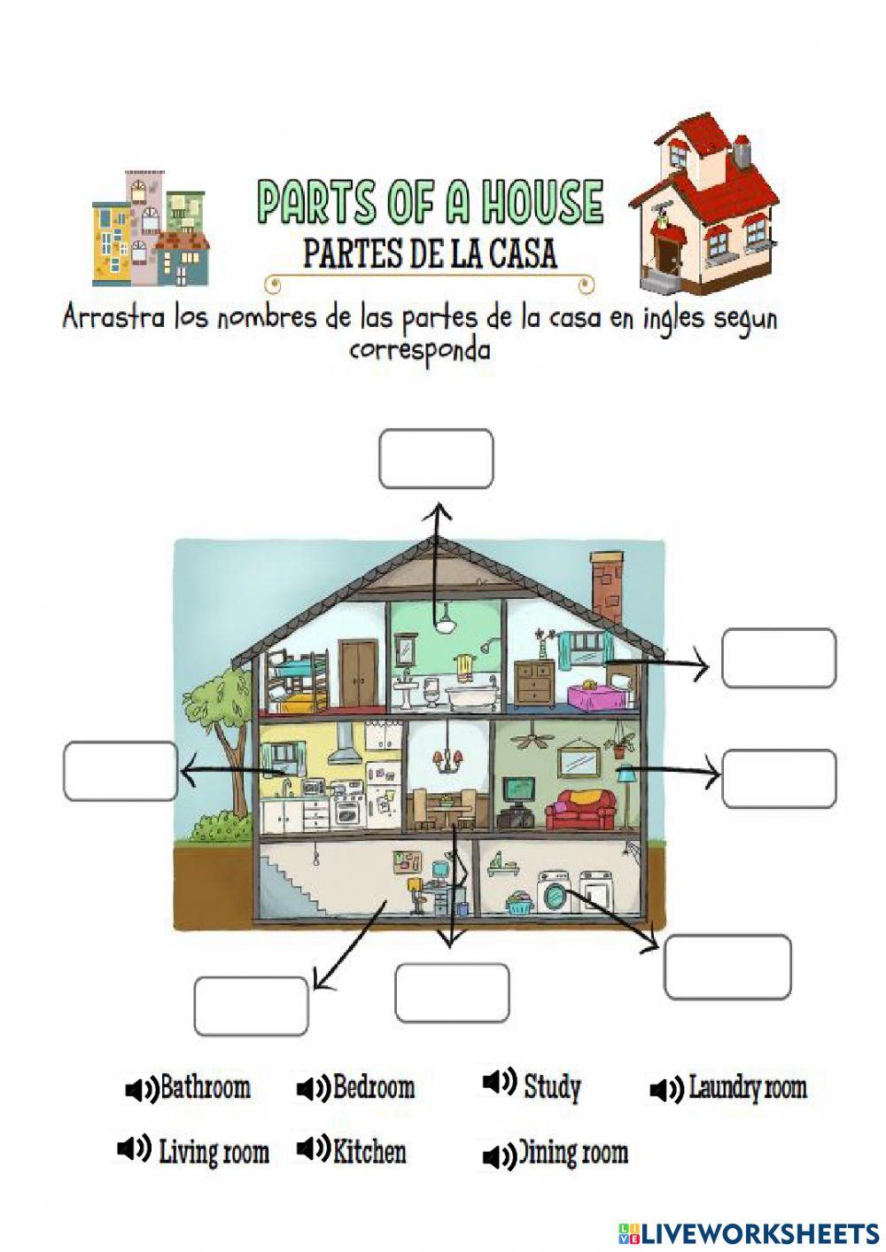 Partes de la casa online worksheet for transicion Live Worksheets