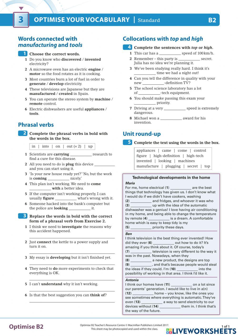 OPTIMISE B2 - VOCABULARY - Units 1-2-3 6677123