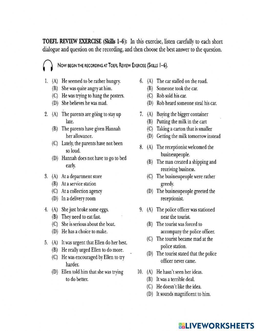 Listening review 1 to 6