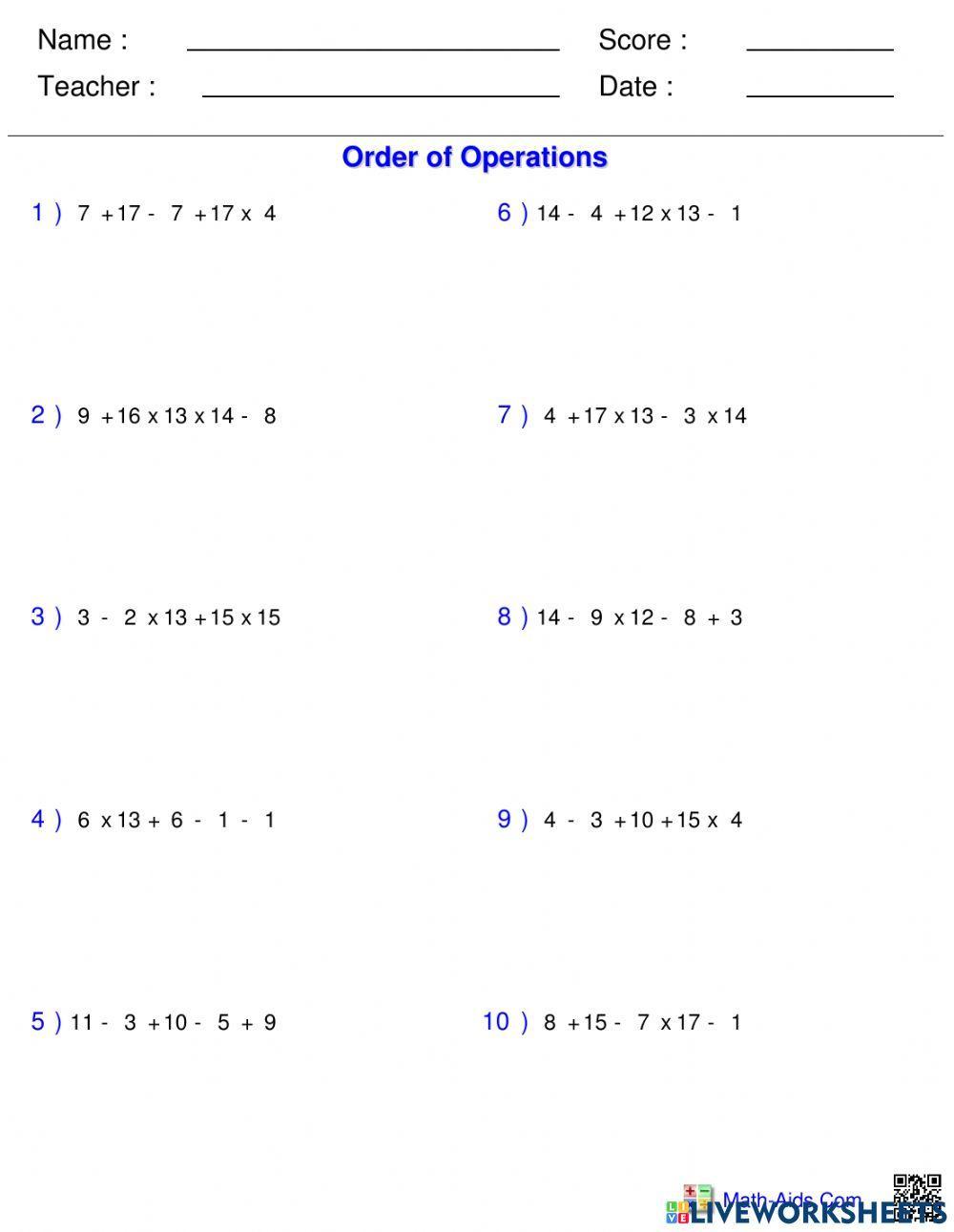 Order of Operations 1