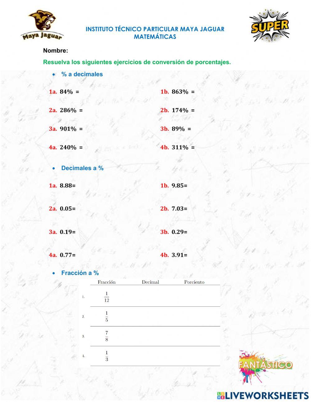 Conversión de porcentajes