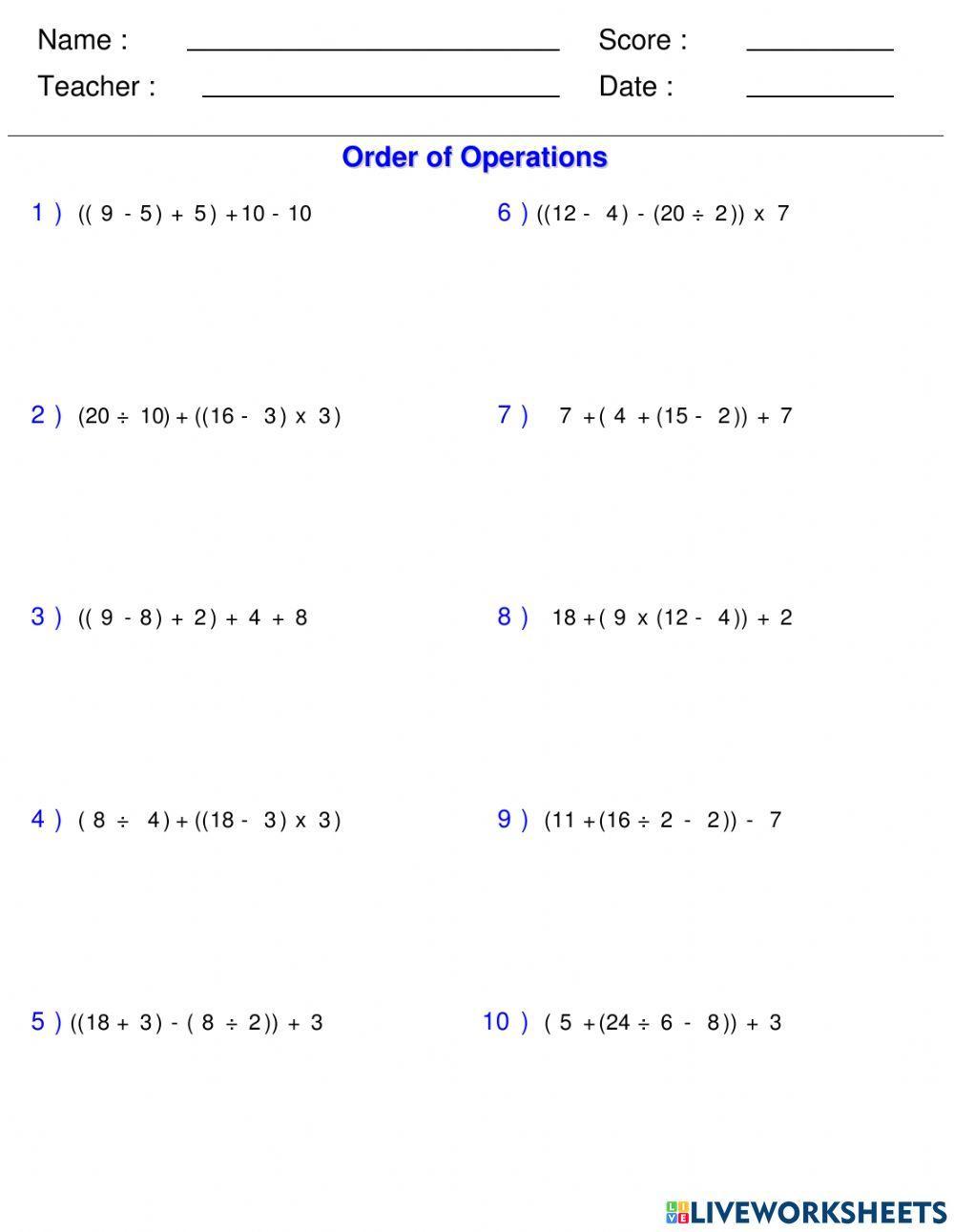 Order of Operations 4
