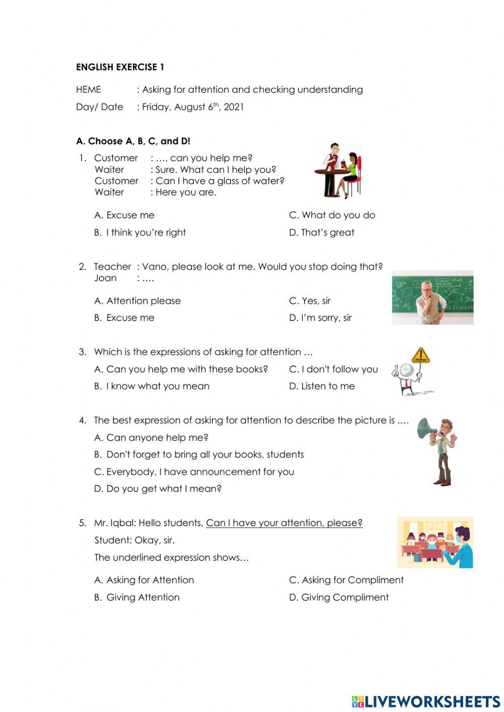 Asking for attention and checking understanding