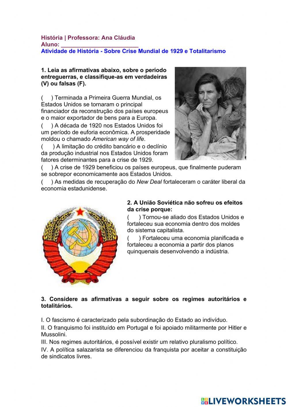 Crise de 1929 e Totalitarismo