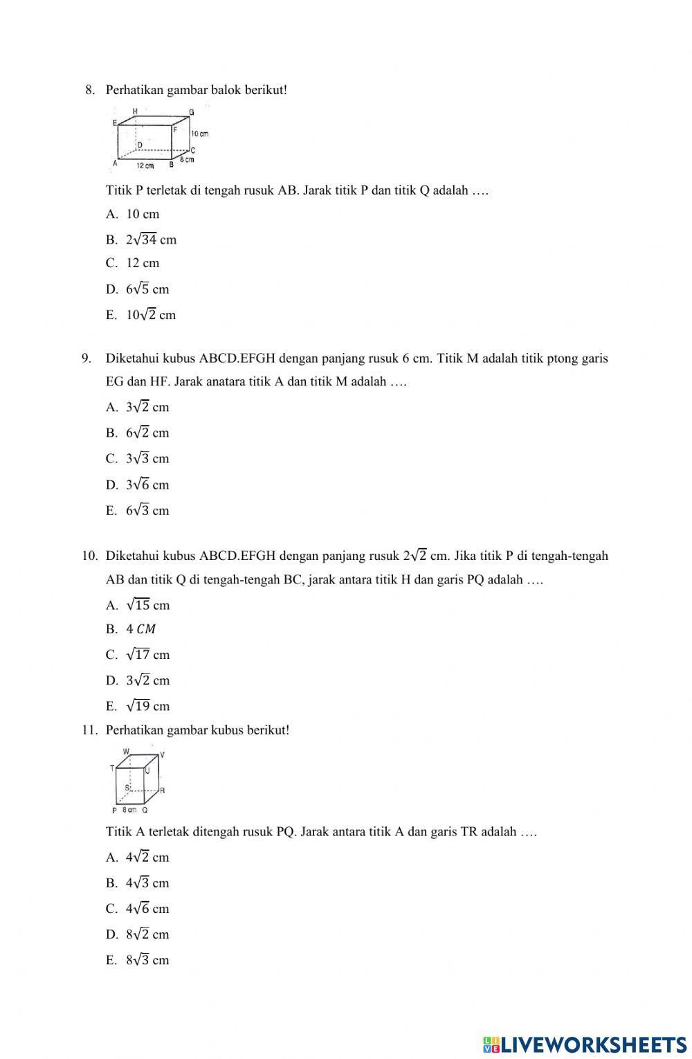 Soal ulangan dimensi tiga