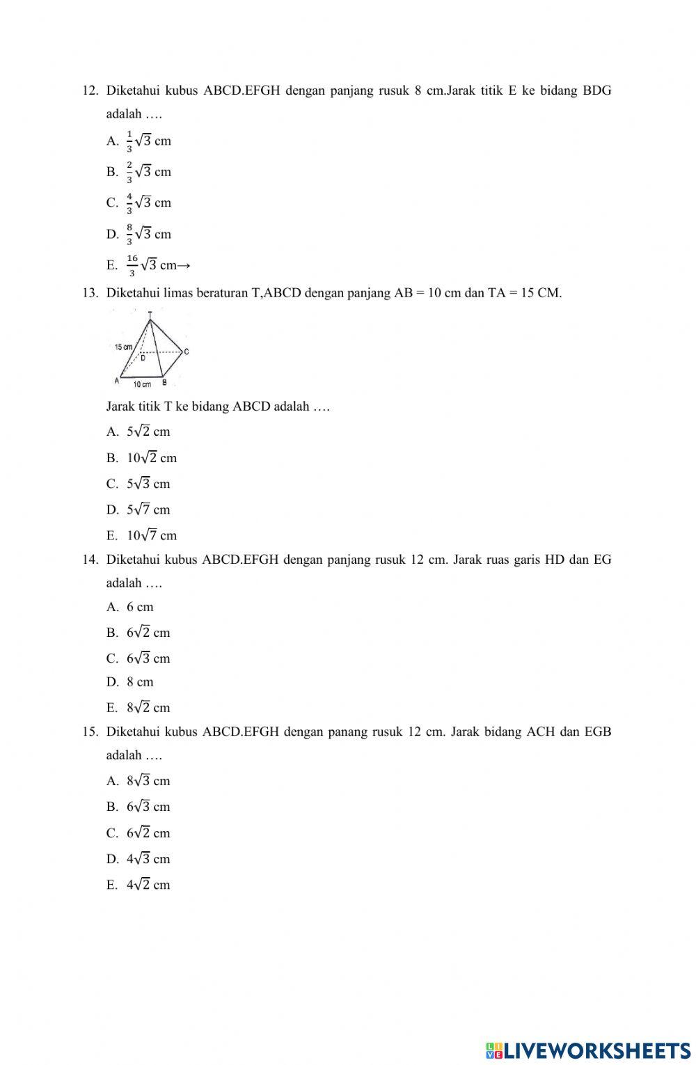 Soal ulangan dimensi tiga