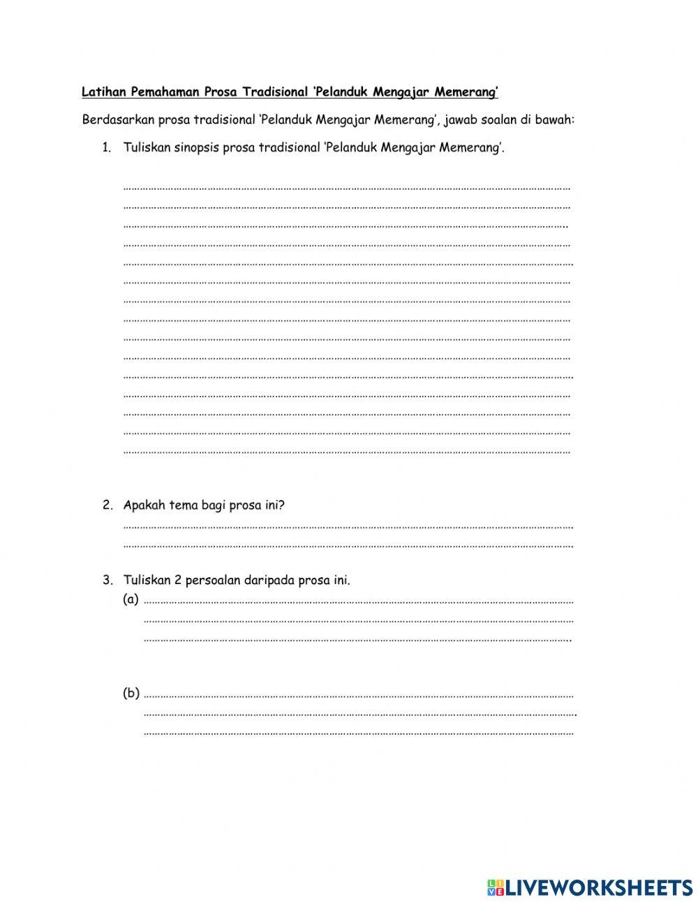 Prosa tradisional Pelanduk Mengajar Memerang