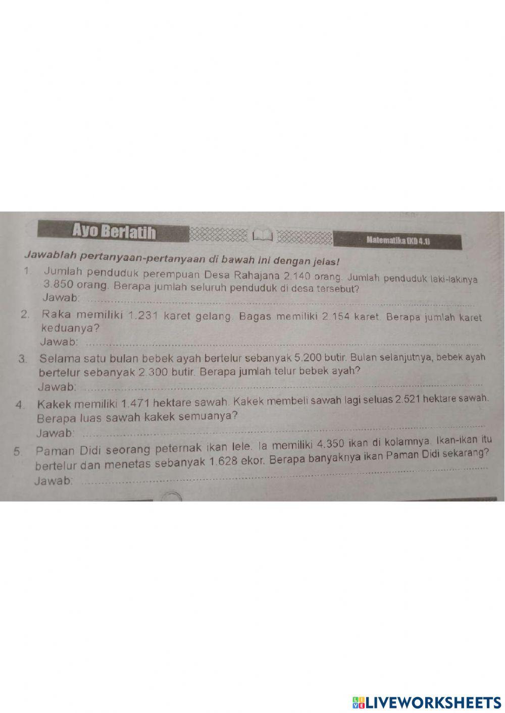 Ulangan harian tematik matematika