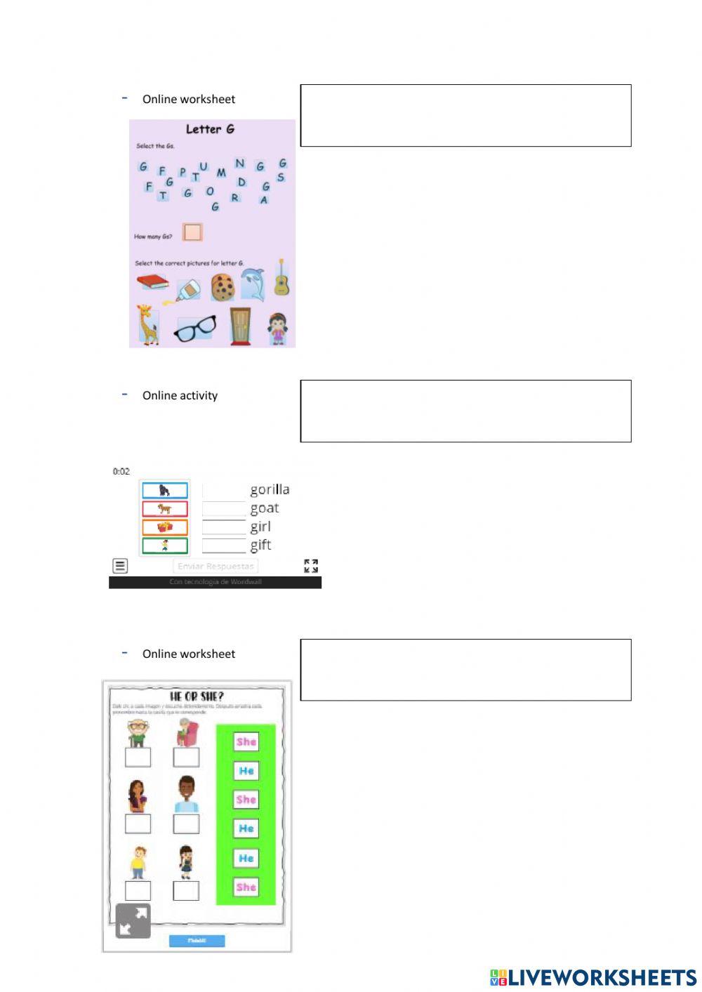 Weekly activities week 13