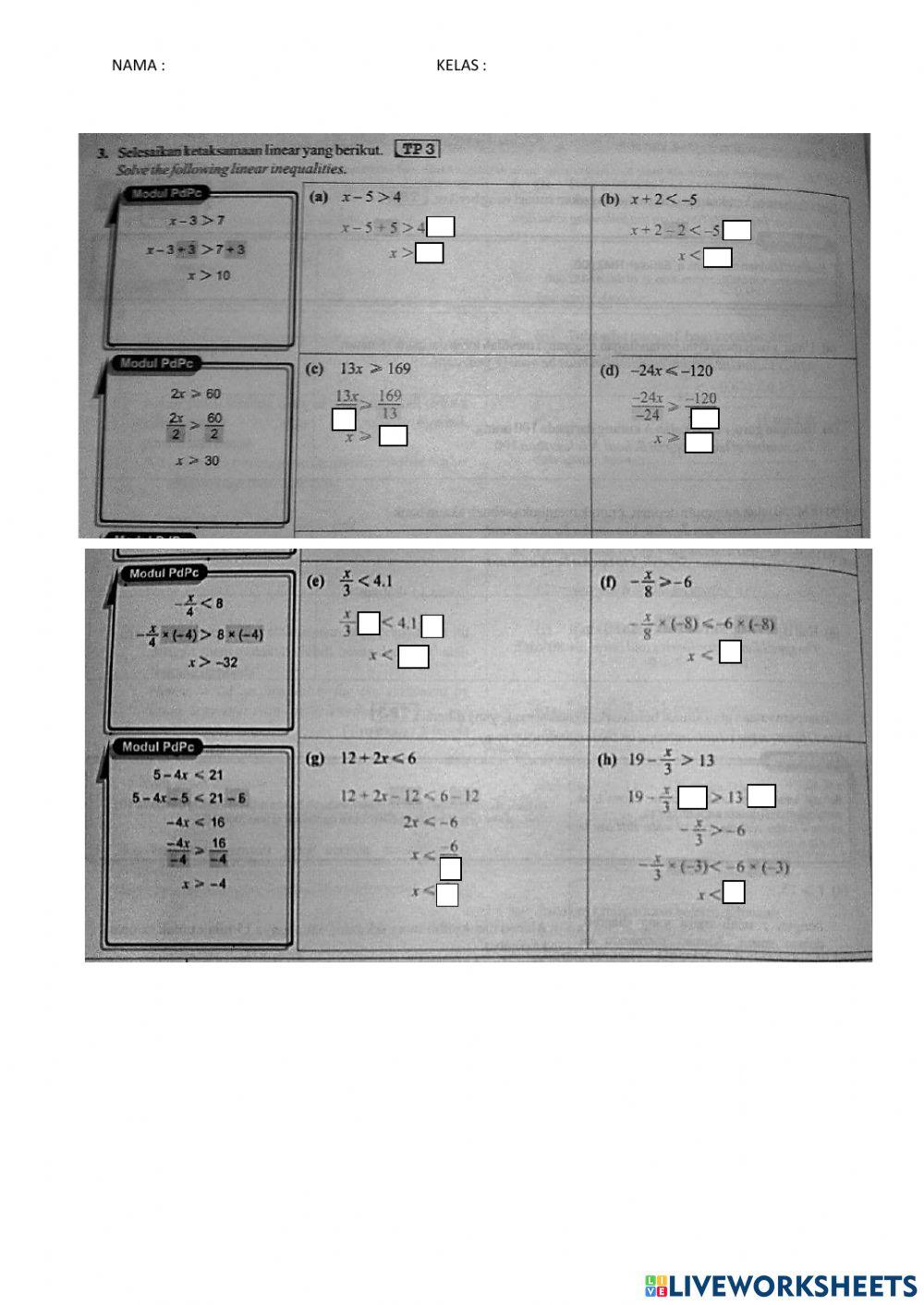 Ketaksamaan Linear dalam satu pembolehubah