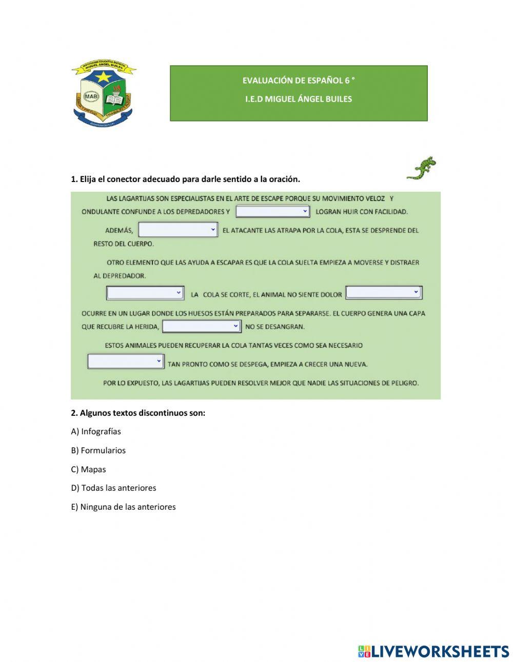 Evaluación de español 6°