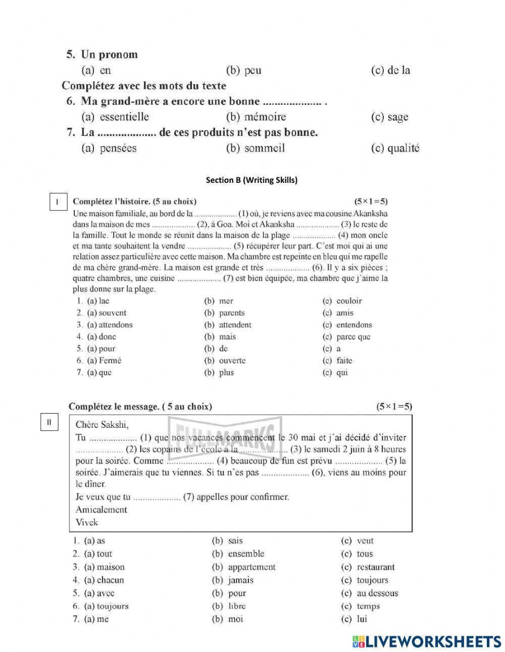 Class X  French CBSE- Shafi
