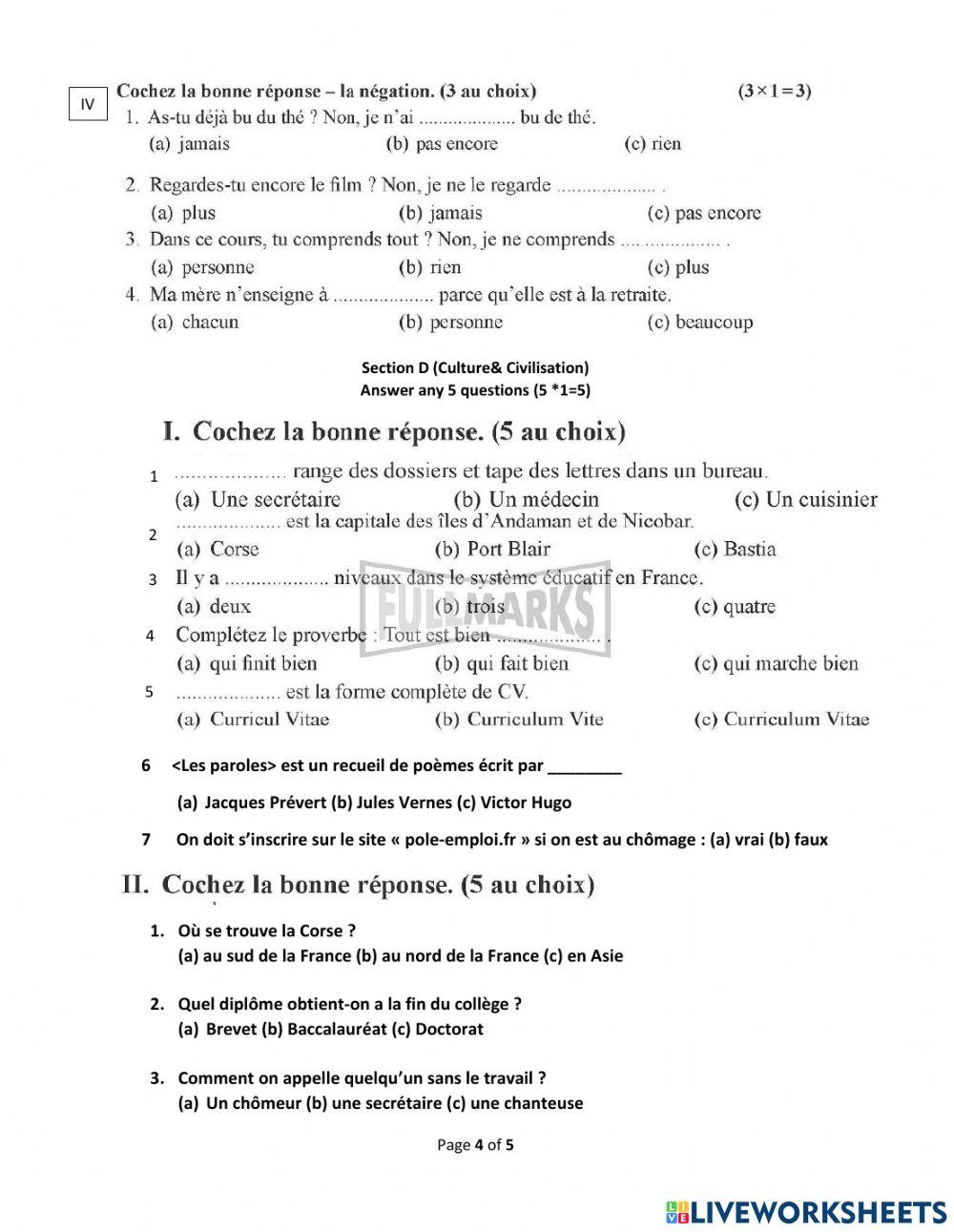 Class X  French CBSE- Shafi