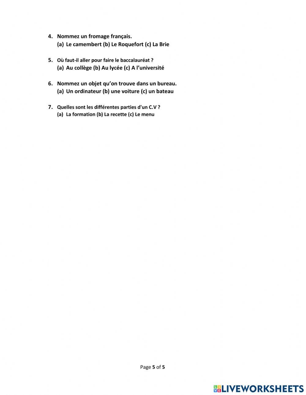 Class X  French CBSE- Shafi