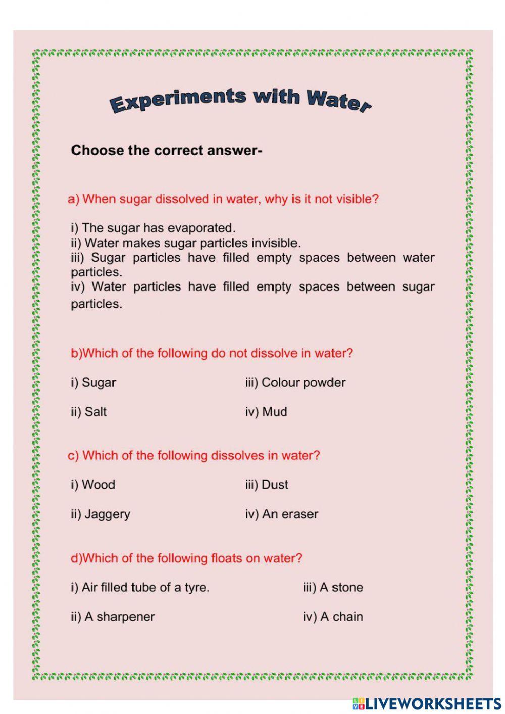 Experiments with water