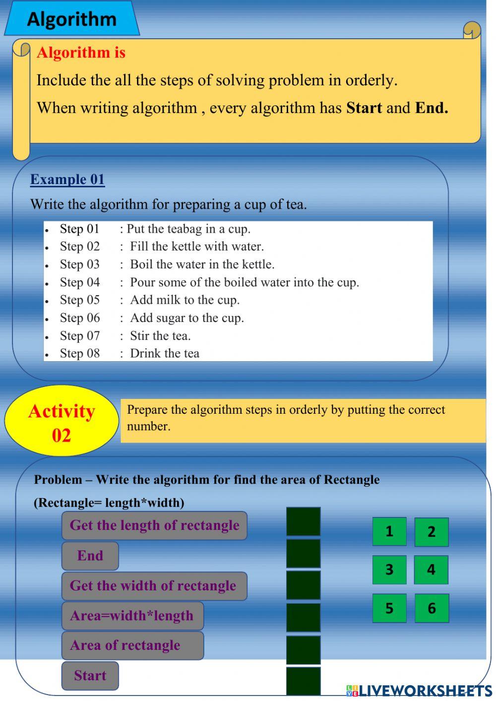 Algorithm and F… | Free Interactive Worksheets | 1236441