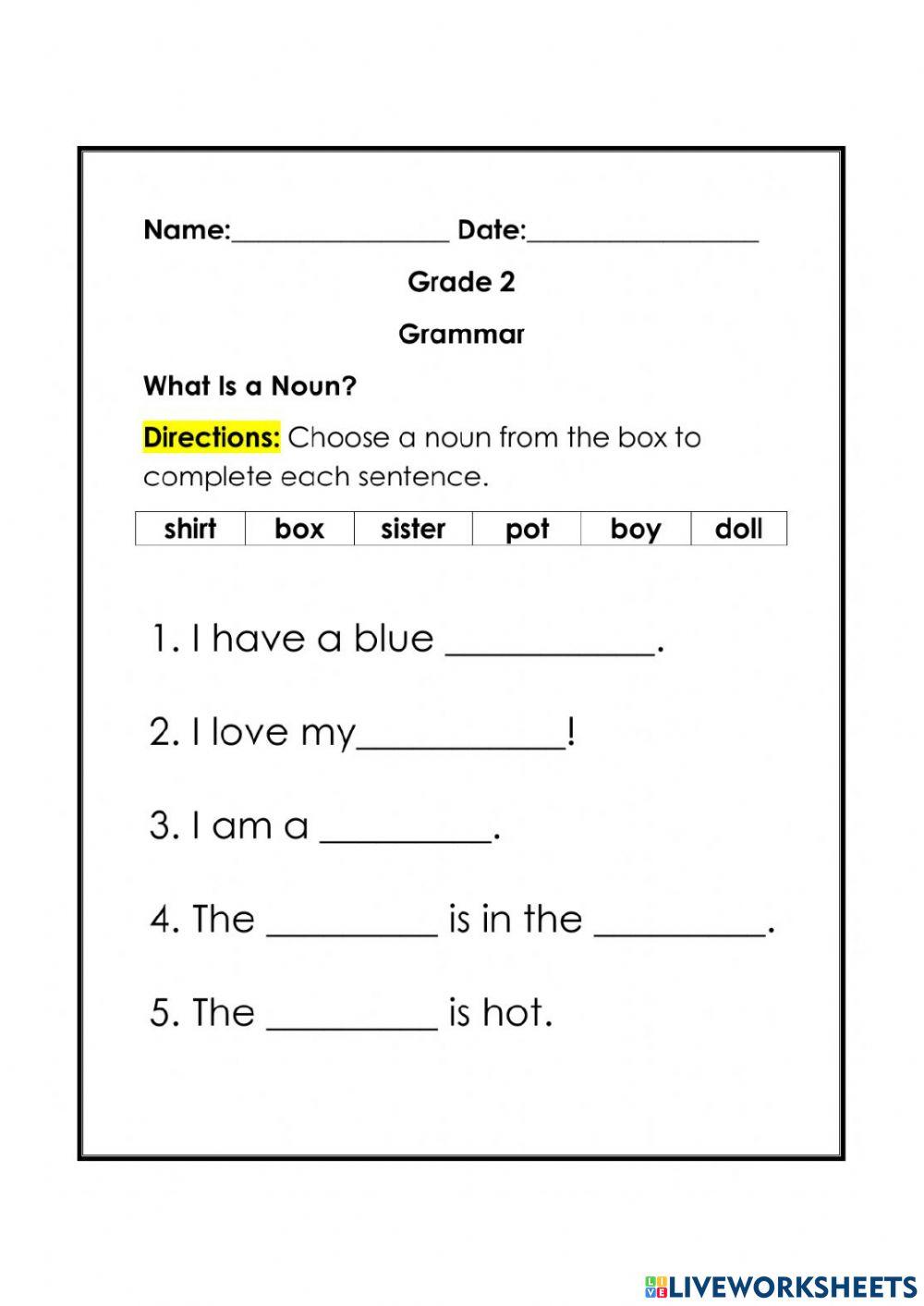 Worksheet for nouns