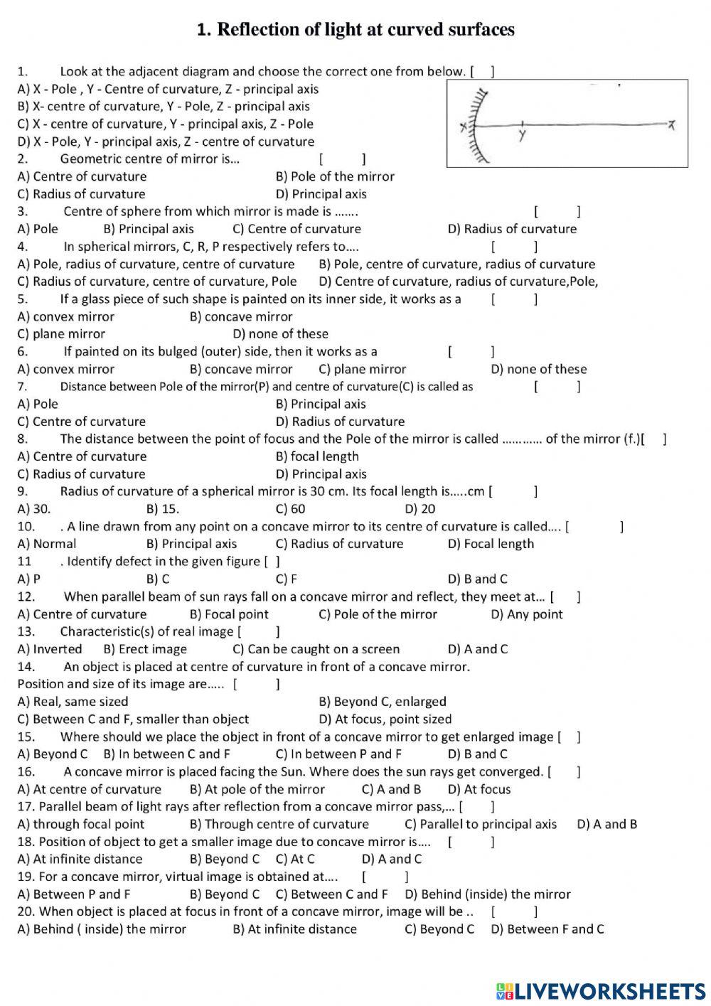Reflection of light at curved surfaces