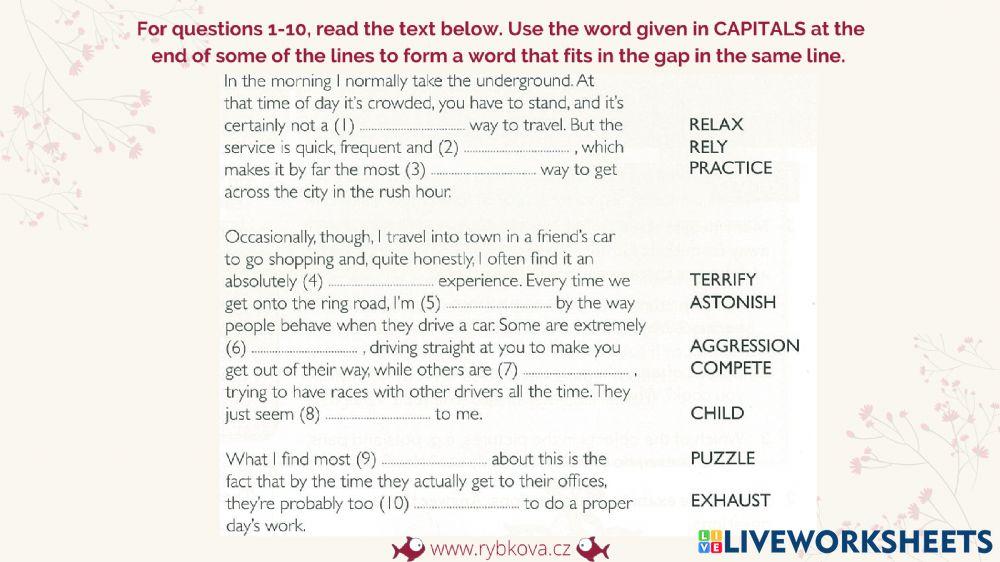 Word transformation Comp. First U1 revision (transport, adjectives)