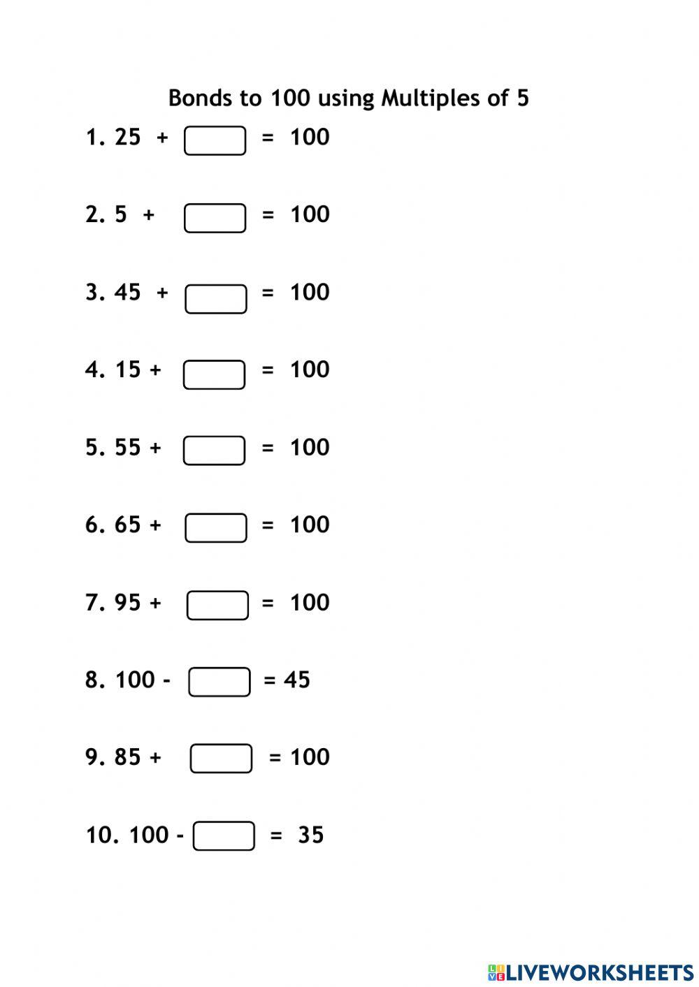 Bonds to 100 using multiples of 5