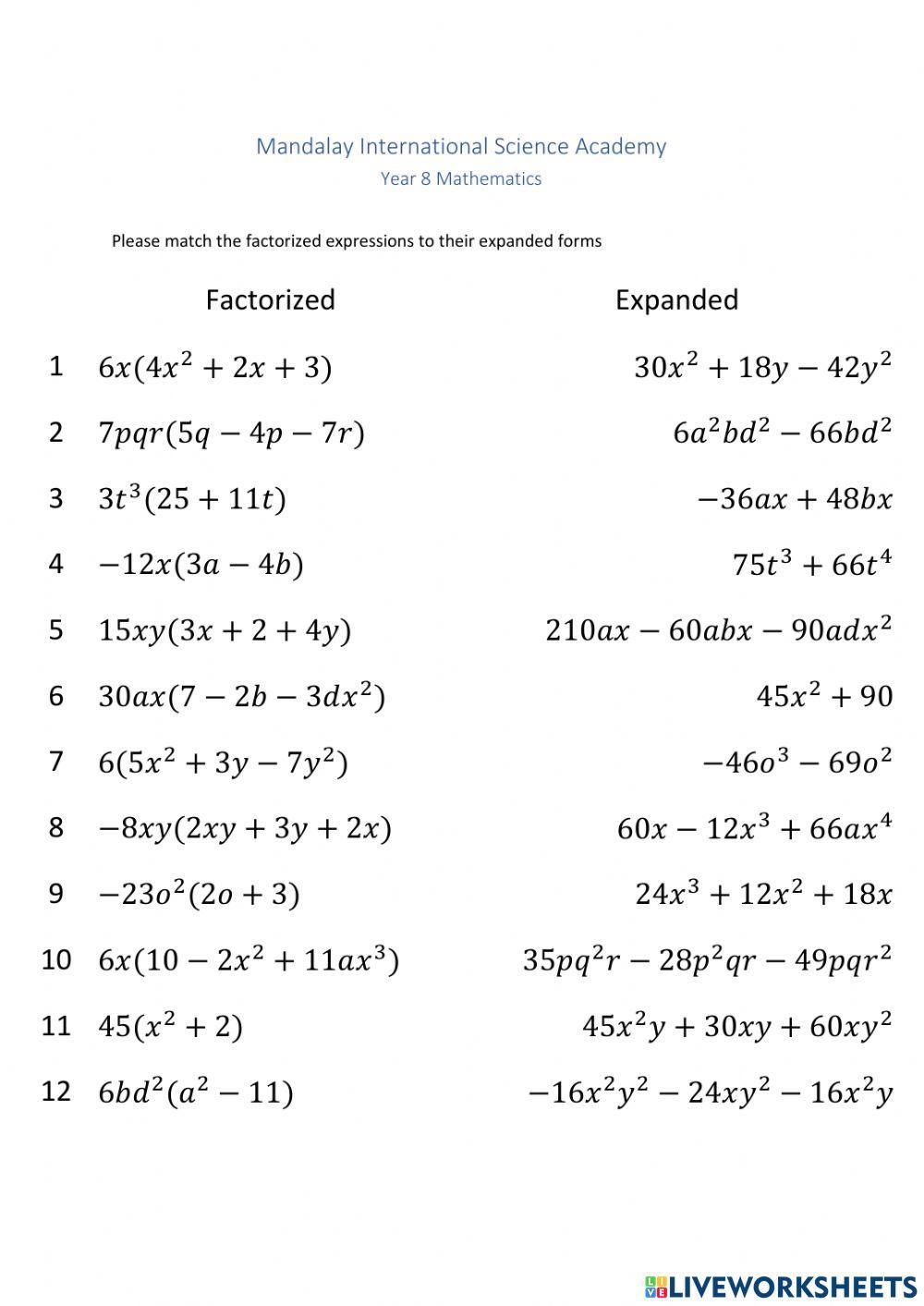 Algebra Factorizing & Expanding Brackets