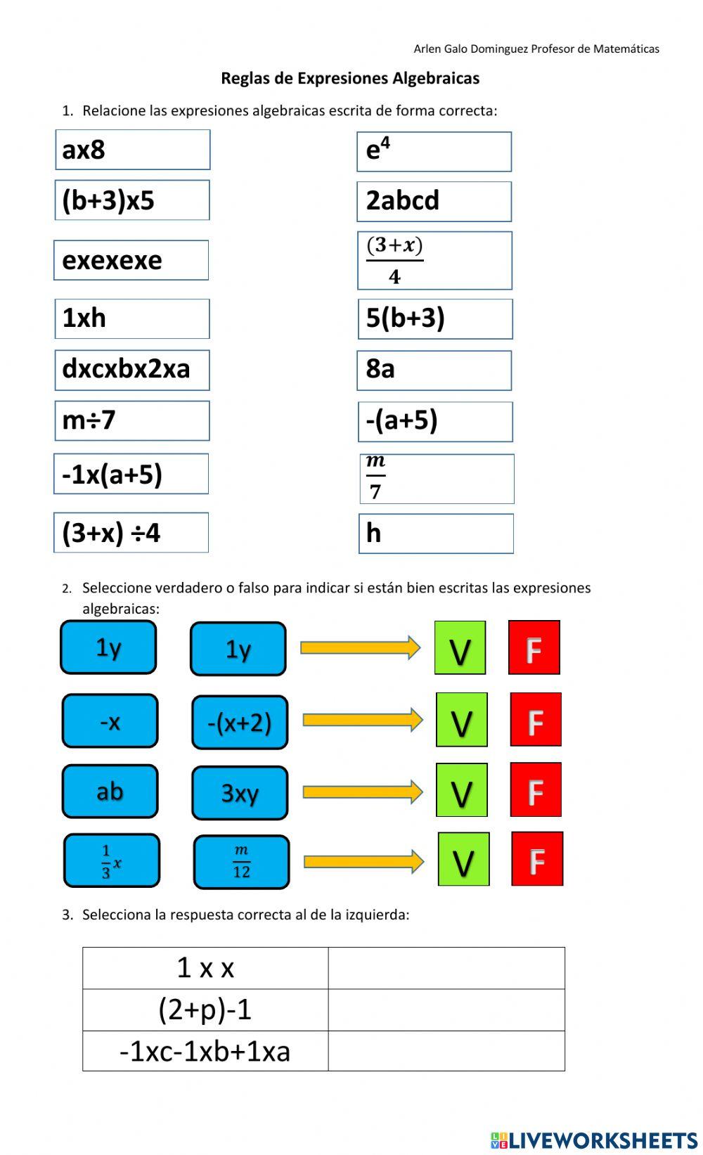 Lecciòn 2 Reglas convencionales de expresiones algebraicas