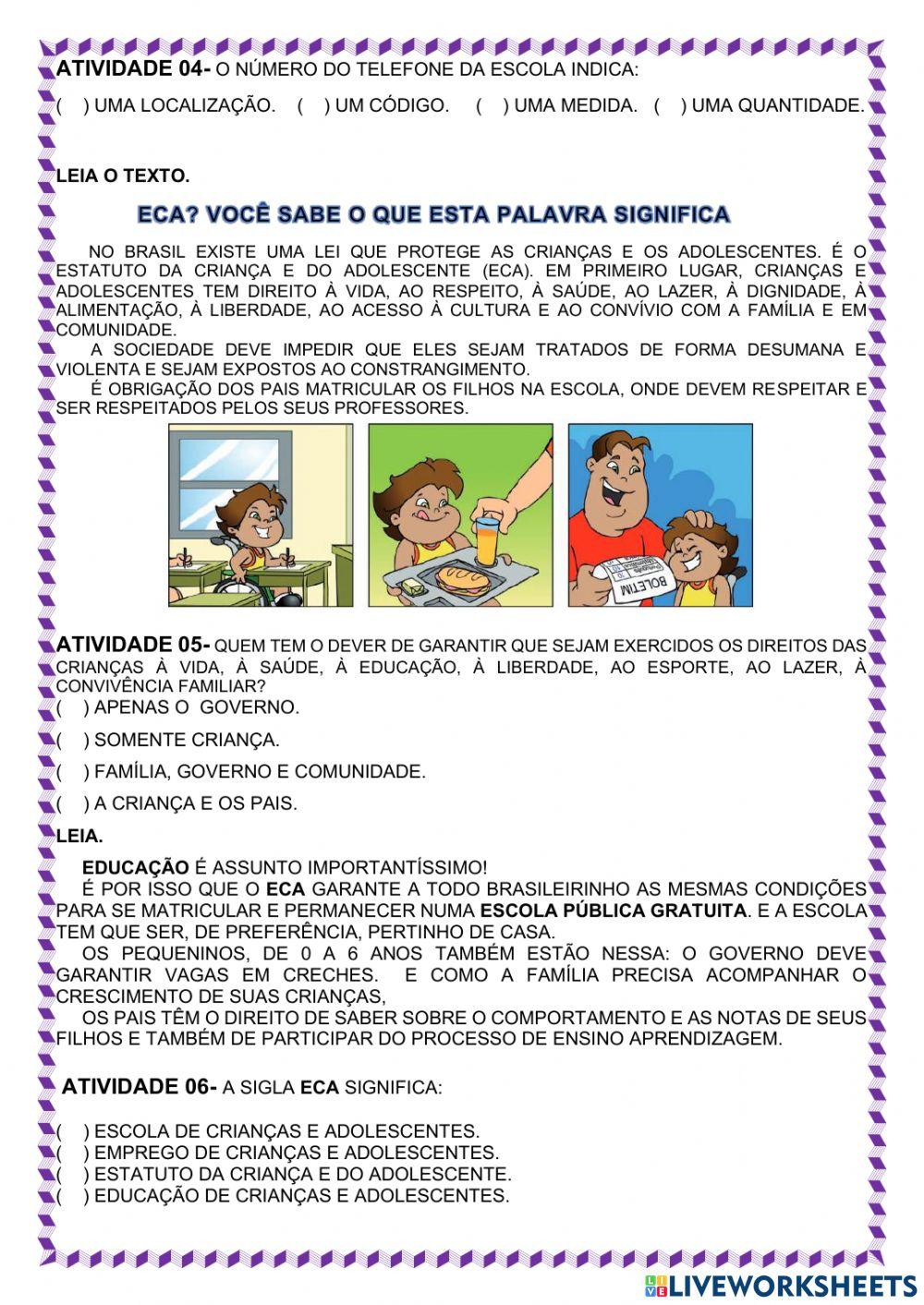 Atividade interdisciplinar matemática e português